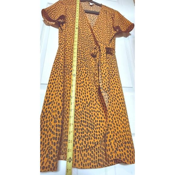 J.Crew Wrap Dress Womens 8 Brown Black Spotted Short Sleeve Tie Waist V Neck - Picture 11 of 16